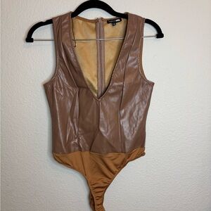 Fashion Nova Tan Faux Leather Bodysuit
